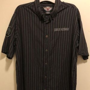 Harley Davidson Striped Mechanic Garage Shirt L